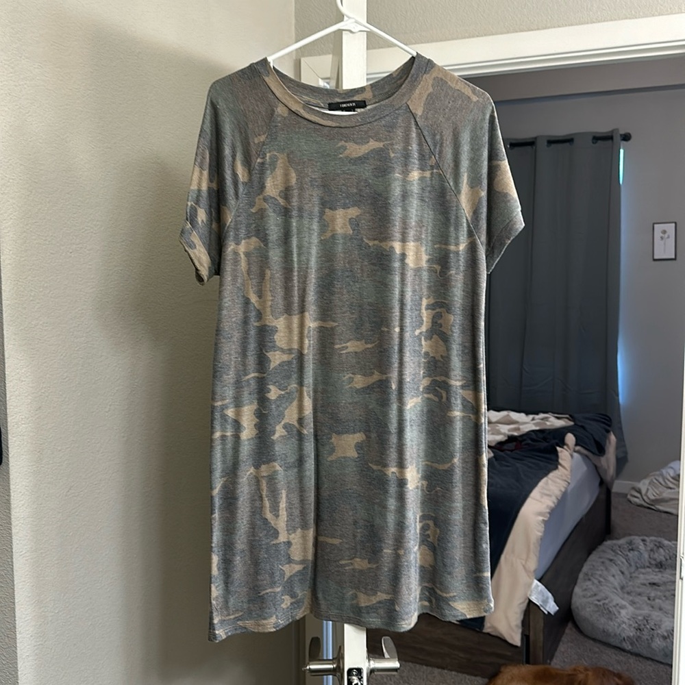 Camo Print T-Shirt Dress - Size Large